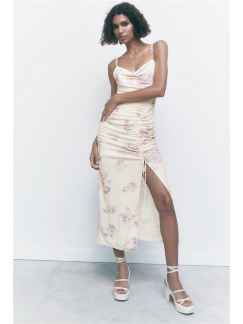 Zara Cream Maxi Dress with Pastel Floral Print